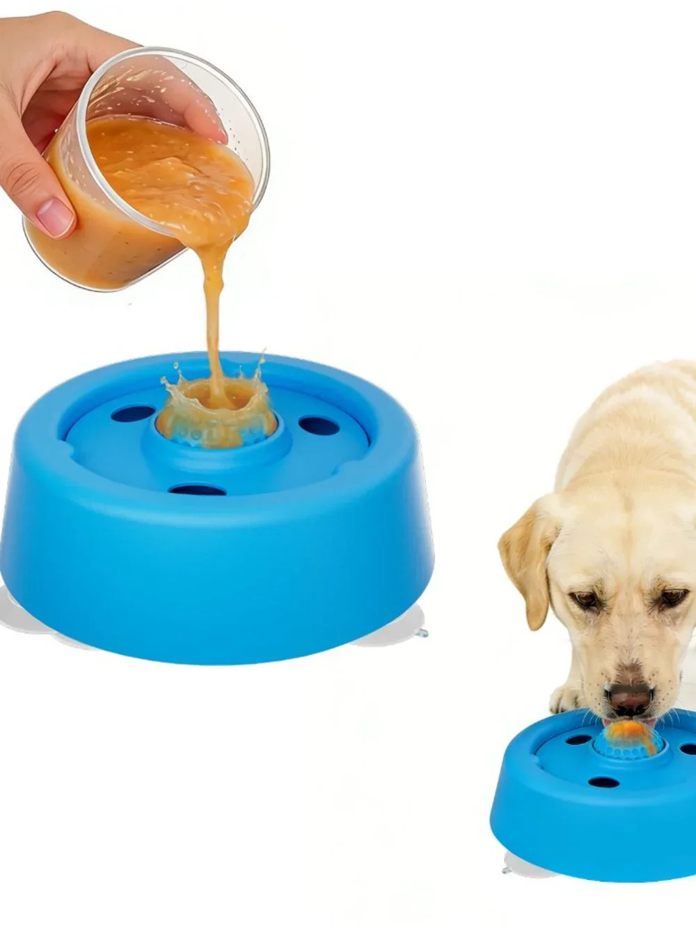 Slow Feeder Dog Bowl with Built-in Rolling Ball for Liquid Treats and Bone Broth